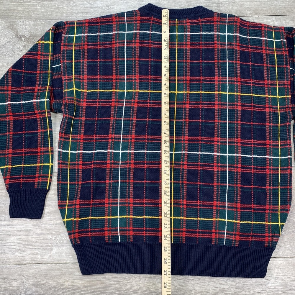 Vintage Roundtree & Yorke Sweater Mens 2XL Navy Plaid Tartan Crewneck Cotton 90s - Picture 5 of 6